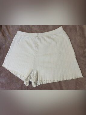 Reformation Organic Cotton Pointelle Knit Ribbed Loungwear Shorts Cream L